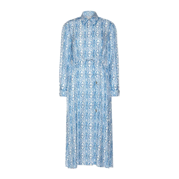 Faraone Long Printed Silk Shirt Dress in Ocean Blue