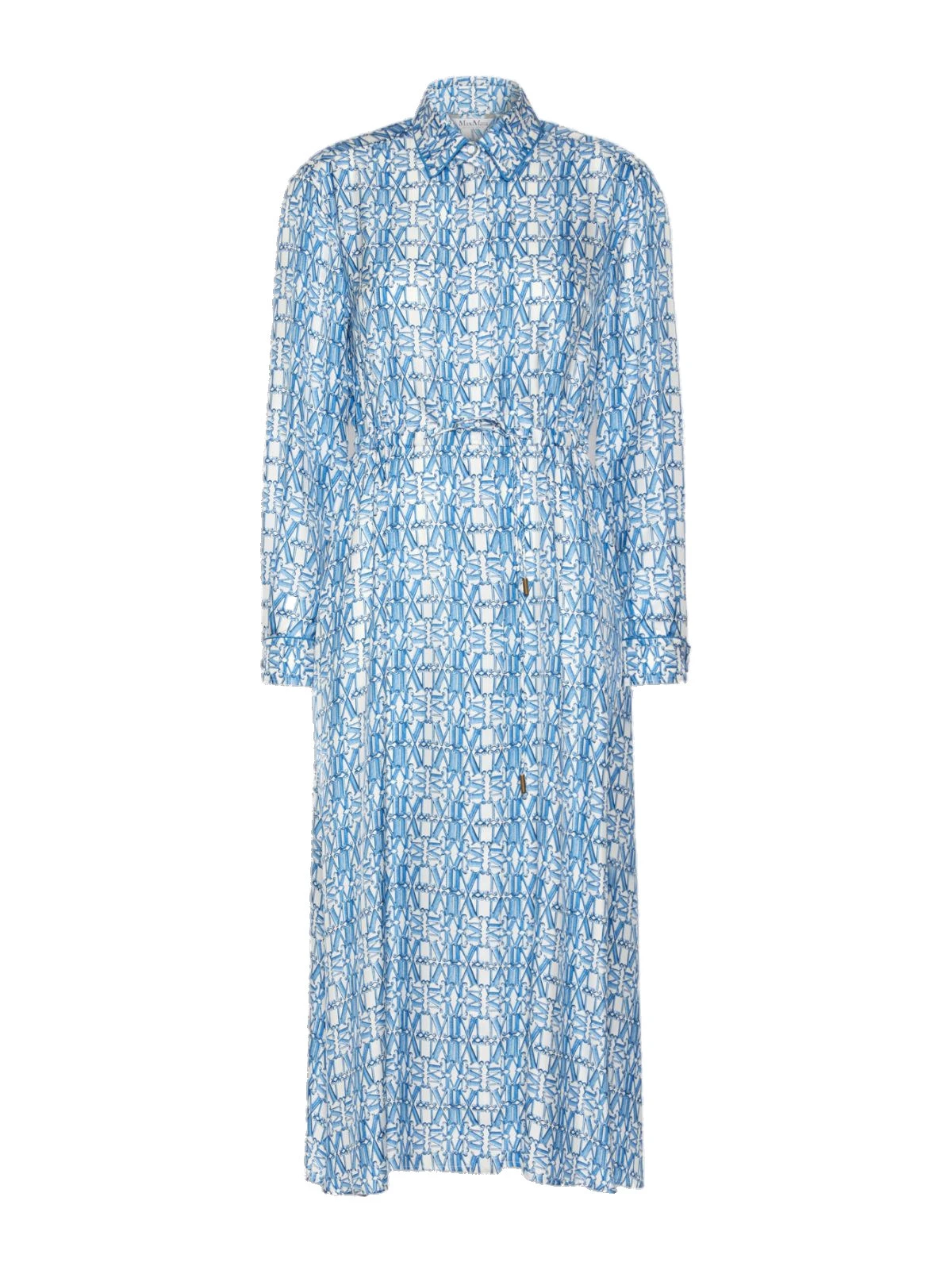 Max Mara Faraone Long Printed Silk Shirt Dress in Ocean Blue Max Mara Faraone Long Printed Silk Shirt Dress in Ocean Blue | Shirtdress | Luxury Shoes