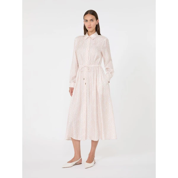 Max Mara Faraone Long Printed Silk Shirt Dress in Powder Pink | Shirtdress | Luxury Shoes 