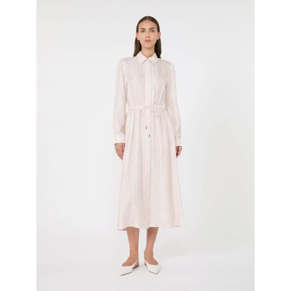 Max Mara Faraone Long Printed Silk Shirt Dress in Powder Pink | Shirtdress | Luxury Shoes 