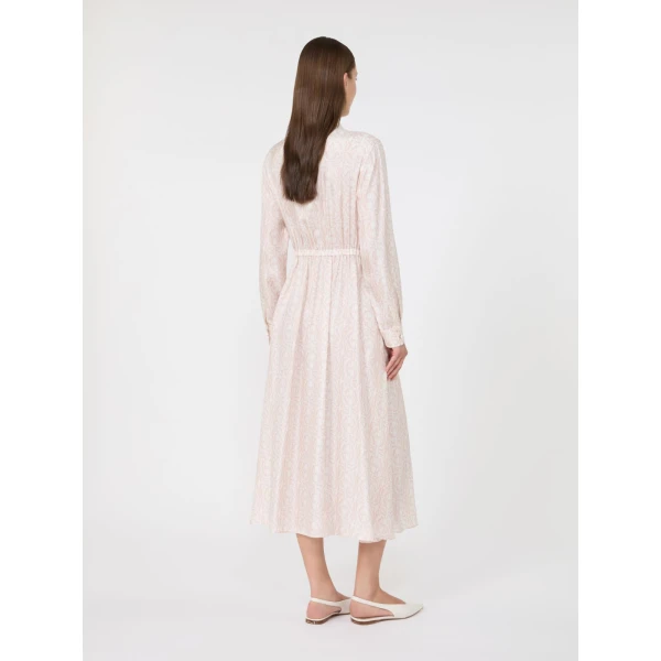 Max Mara Faraone Long Printed Silk Shirt Dress in Powder Pink | Shirtdress | Luxury Shoes 