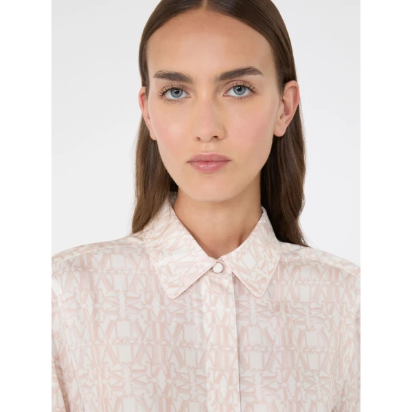 Max Mara Faraone Long Printed Silk Shirt Dress in Powder Pink | Shirtdress | Luxury Shoes 