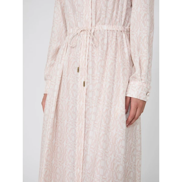 Max Mara Faraone Long Printed Silk Shirt Dress in Powder Pink | Shirtdress | Luxury Shoes 