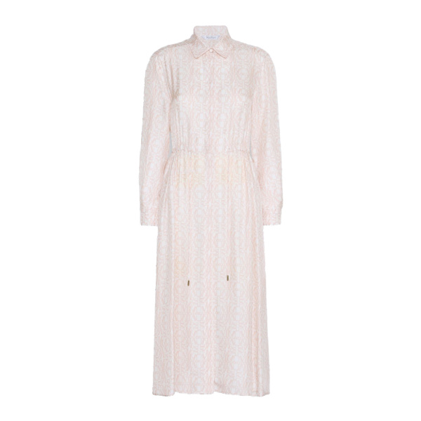 Max Mara Faraone Long Printed Silk Shirt Dress in Powder Pink | Shirtdress | Luxury Shoes 