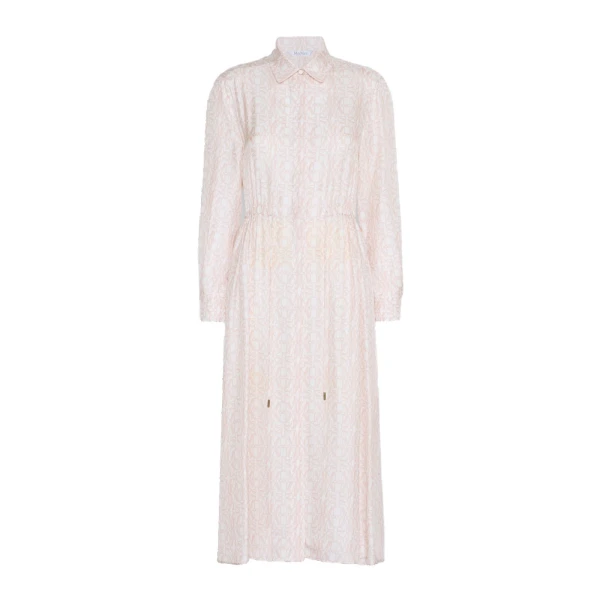 Faraone Long Printed Silk Shirt Dress in Powder Pink