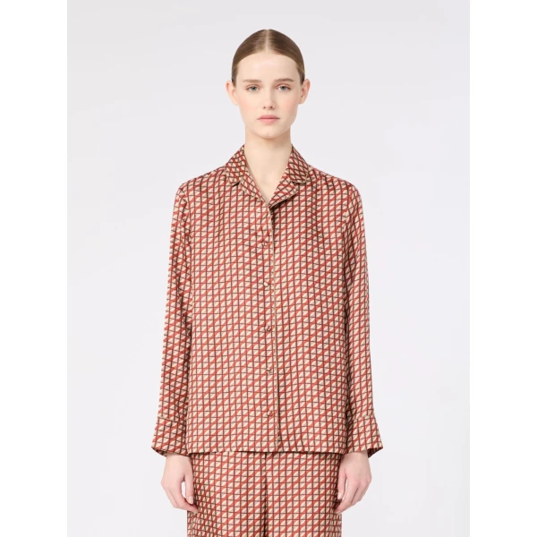 Max Mara Farnese Printed Silk Pyjama Shirt in Orange | Shirts | Luxury Shoes 