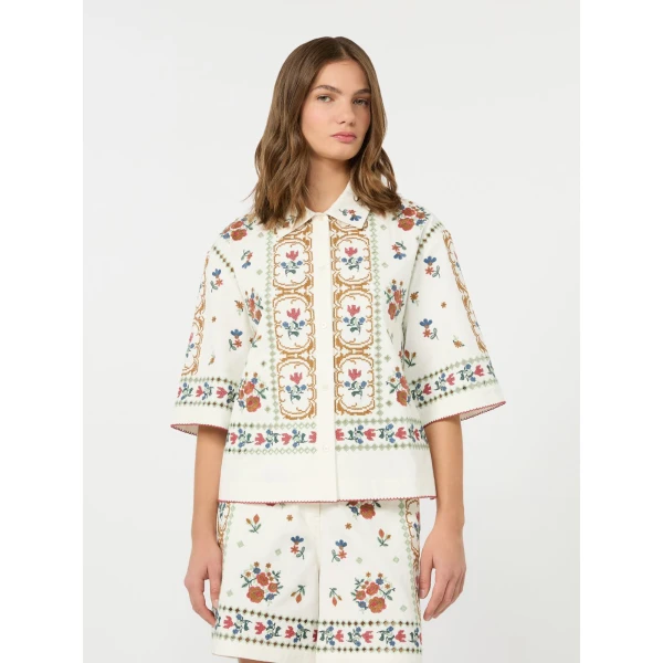 Max Mara Farsa Embroidered Cotton Jacket in White | Jackets | Luxury Shoes 