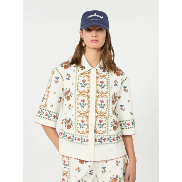 Max Mara Farsa Embroidered Cotton Jacket in White | Jackets | Luxury Shoes 