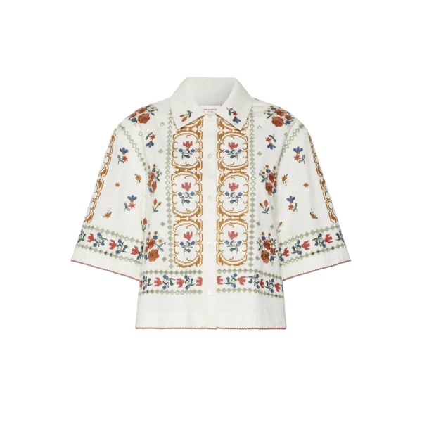 Farsa Embroidered Cotton Jacket in White