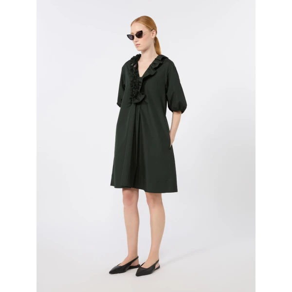 Max Mara Fascino Cotton Poplin Ruffle Mini Dress in Green | Mini Dresses | Luxury Shoes 