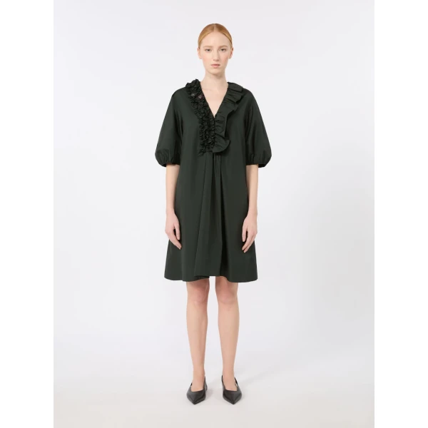 Max Mara Fascino Cotton Poplin Ruffle Mini Dress in Green | Mini Dresses | Luxury Shoes 