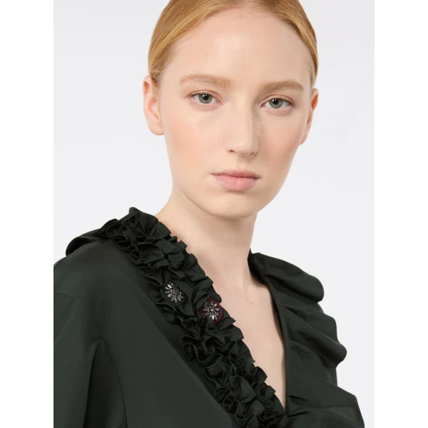 Max Mara Fascino Cotton Poplin Ruffle Mini Dress in Green | Mini Dresses | Luxury Shoes 