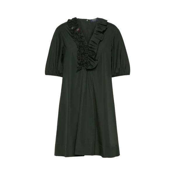 Max Mara Fascino Cotton Poplin Ruffle Mini Dress in Green | Mini Dresses | Luxury Shoes 