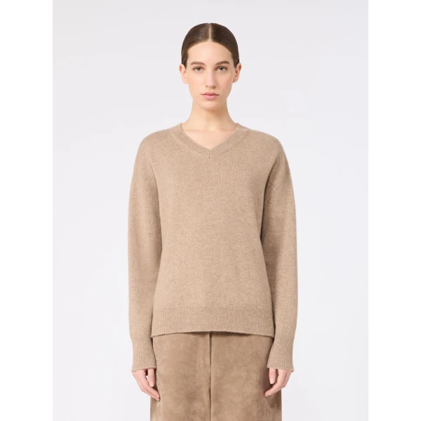 Max Mara Fata Cashmere V-Neck Sweater in Clay | Sweaters | Luxury Shoes 