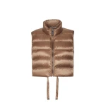 Max Mara Favilla Water-Repellent Padded Cropped Gilet in Honey | Vests | Luxury Shoes 