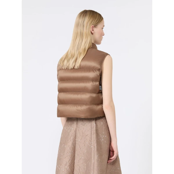 Max Mara Favilla Water-Repellent Padded Cropped Gilet in Honey | Vests | Luxury Shoes 