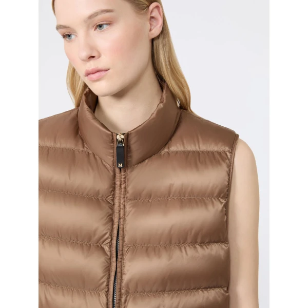 Max Mara Favilla Water-Repellent Padded Cropped Gilet in Honey | Vests | Luxury Shoes 