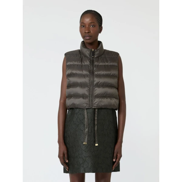 Max Mara Favilla Water-Repellent Padded Cropped Gilet in Khaki | Vests | Luxury Shoes 