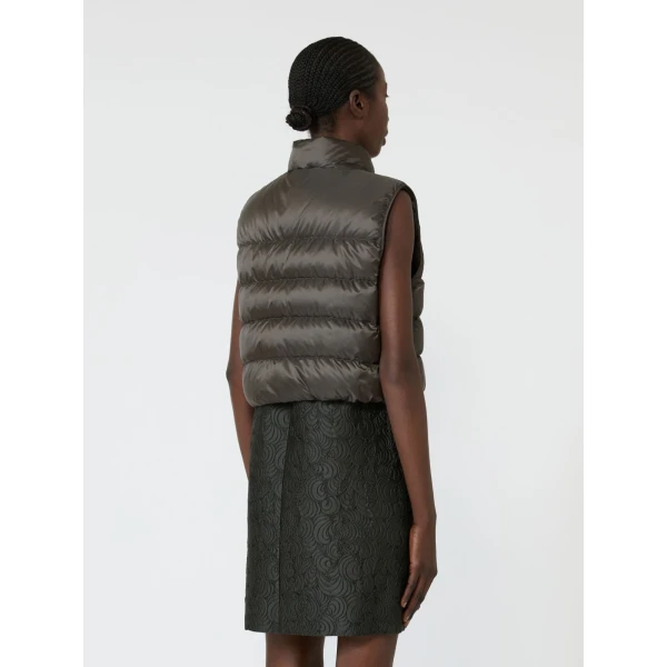 Max Mara Favilla Water-Repellent Padded Cropped Gilet in Khaki | Vests | Luxury Shoes 