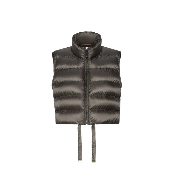 Max Mara Favilla Water-Repellent Padded Cropped Gilet in Khaki | Vests | Luxury Shoes 