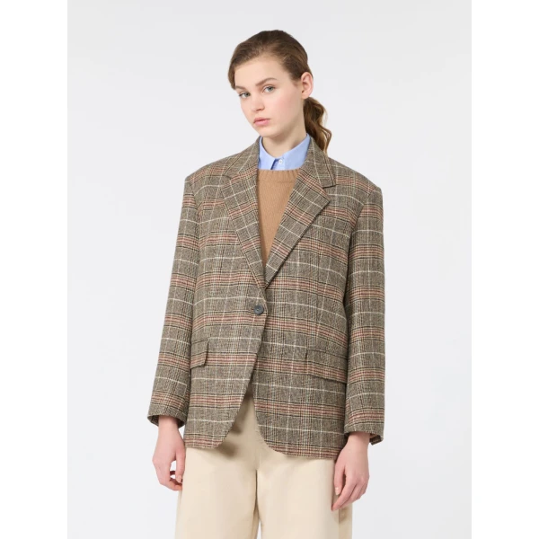 Max Mara Febo Prince of Wales Check Wool Blazer in Camel | Blazers | Luxury Shoes 