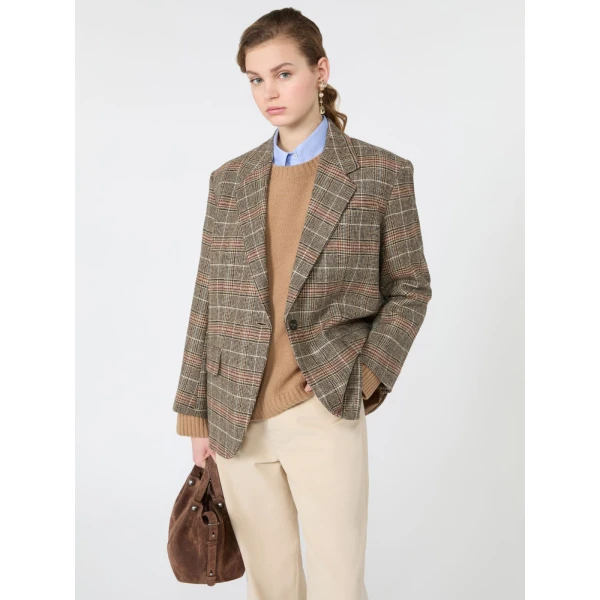 Max Mara Febo Prince of Wales Check Wool Blazer in Camel | Blazers | Luxury Shoes 