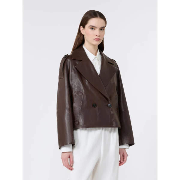 Max Mara Felino Nappa Leather Pea Coat in Chocolate | Leather Coats | Luxury Shoes 