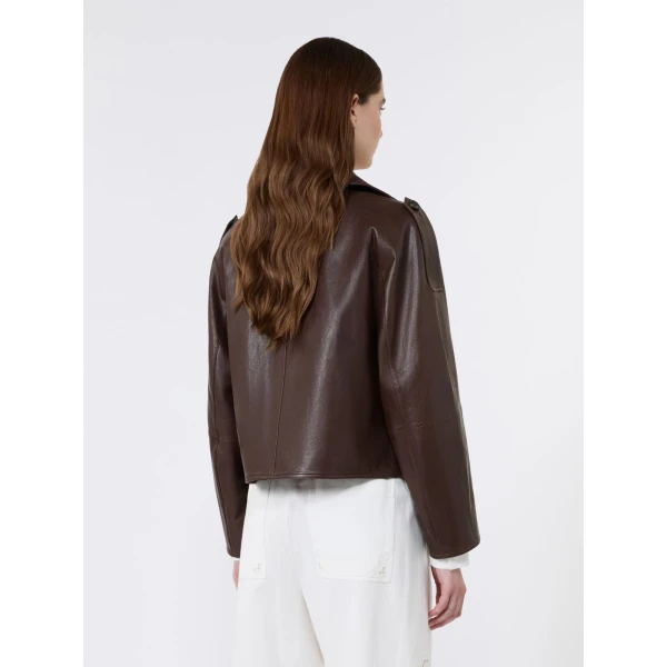 Max Mara Felino Nappa Leather Pea Coat in Chocolate | Leather Coats | Luxury Shoes 