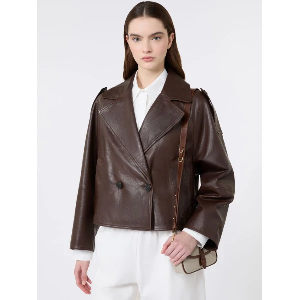 Max Mara Felino Nappa Leather Pea Coat in Chocolate | Leather Coats | Luxury Shoes 