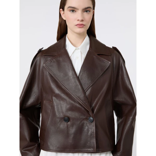 Max Mara Felino Nappa Leather Pea Coat in Chocolate | Leather Coats | Luxury Shoes 