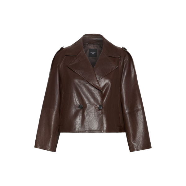Max Mara Felino Nappa Leather Pea Coat in Chocolate | Leather Coats | Luxury Shoes 