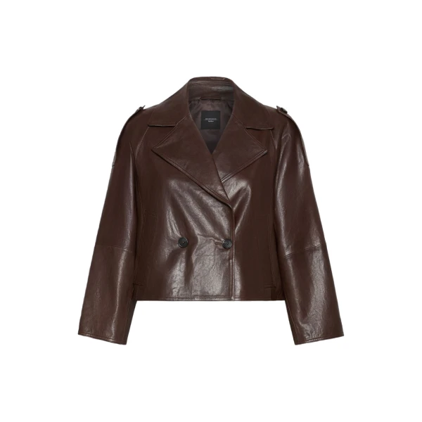 Felino Nappa Leather Pea Coat in Chocolate
