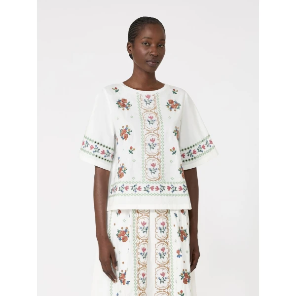 Max Mara Feltre Embroidered T-Shirt in White | T-shirts | Luxury Shoes 