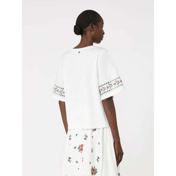 Max Mara Feltre Embroidered T-Shirt in White | T-shirts | Luxury Shoes 