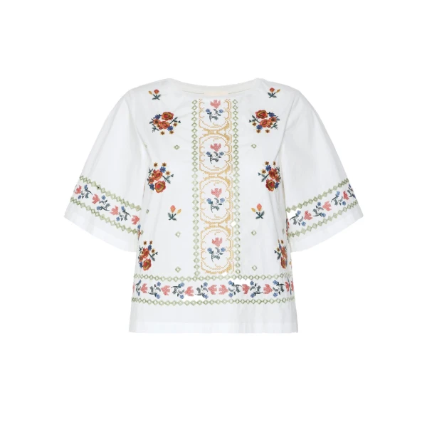 Max Mara Feltre Embroidered T-Shirt in White | T-shirts | Luxury Shoes 