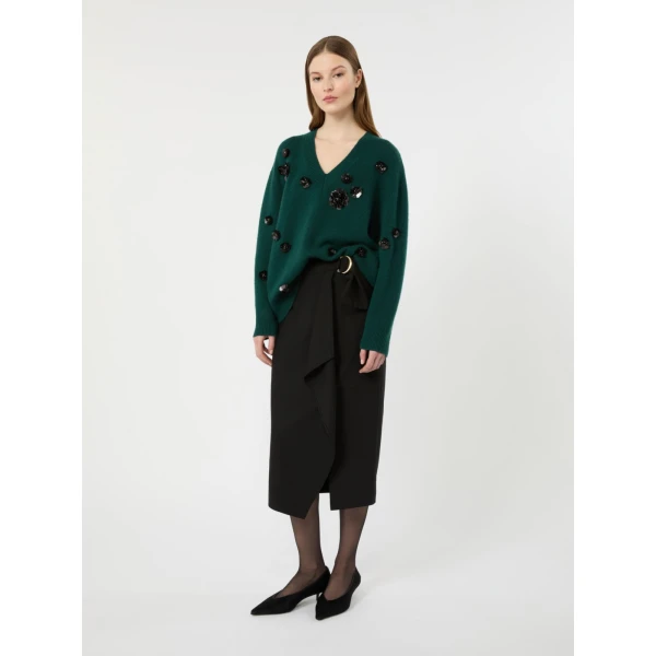Max Mara Fenice Draped Wool Twill Pencil Skirt in Black | Pencil Skirts | Luxury Shoes 