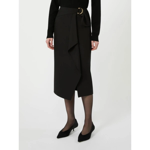 Max Mara Fenice Draped Wool Twill Pencil Skirt in Black | Pencil Skirts | Luxury Shoes 