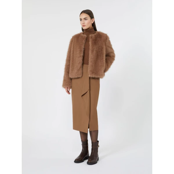Max Mara Fenice Draped Wool Twill Pencil Skirt in Tobacco | Pencil Skirts | Luxury Shoes 