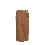 Max Mara Fenice Draped Wool Twill Pencil Skirt in Tobacco | Pencil Skirts | Luxury Shoes 