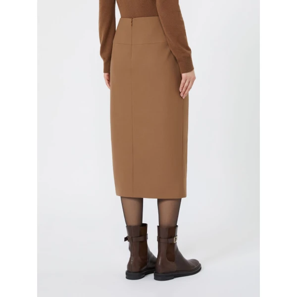 Max Mara Fenice Draped Wool Twill Pencil Skirt in Tobacco | Pencil Skirts | Luxury Shoes 