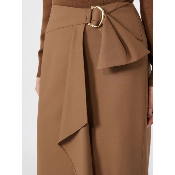 Max Mara Fenice Draped Wool Twill Pencil Skirt in Tobacco | Pencil Skirts | Luxury Shoes 