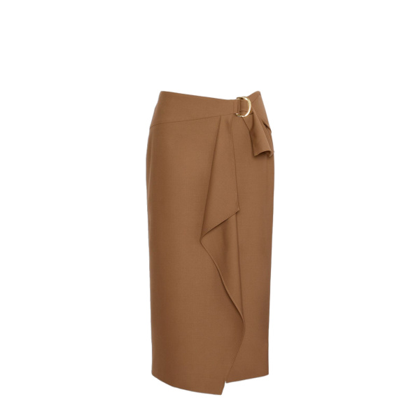 Max Mara Fenice Draped Wool Twill Pencil Skirt in Tobacco | Pencil Skirts | Luxury Shoes 