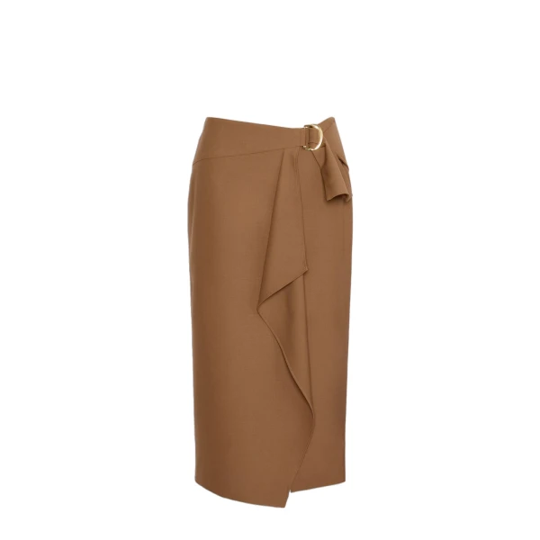 Max Mara Fenice Draped Wool Twill Pencil Skirt in Tobacco | Pencil Skirts | Luxury Shoes 