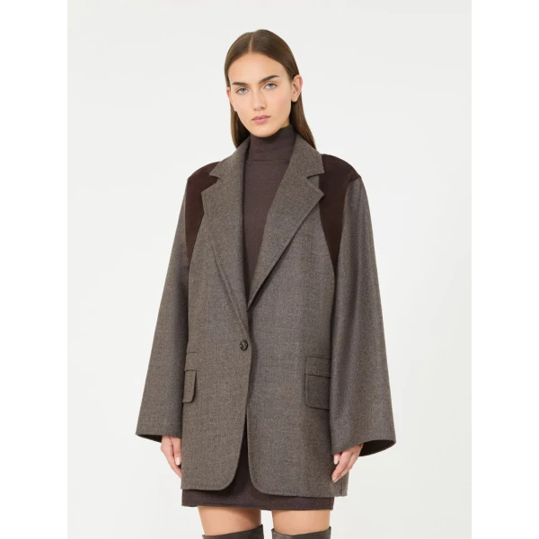 Max Mara Fenice Oversized Double Wool Jacket in Brown Grey | Blazers | Luxury Shoes 