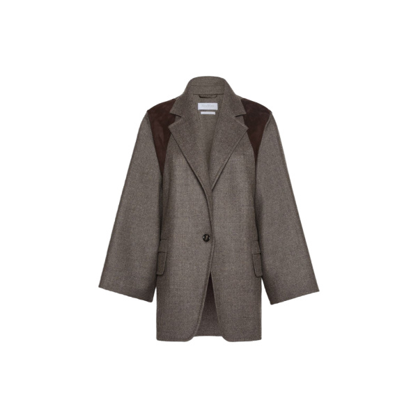 Max Mara Fenice Oversized Double Wool Jacket in Brown Grey | Blazers | Luxury Shoes 