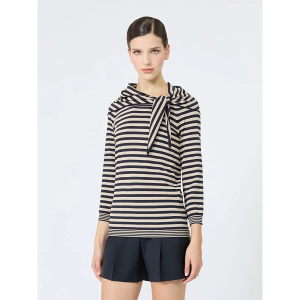 Max Mara Fenice Viscose Sweater with Scarf in Stone Grey | Sweaters | Luxury Shoes 