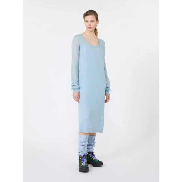 Max Mara Fervore Mohair Blend Midi Dress in Light Blue | Midi Dresses | Luxury Shoes 