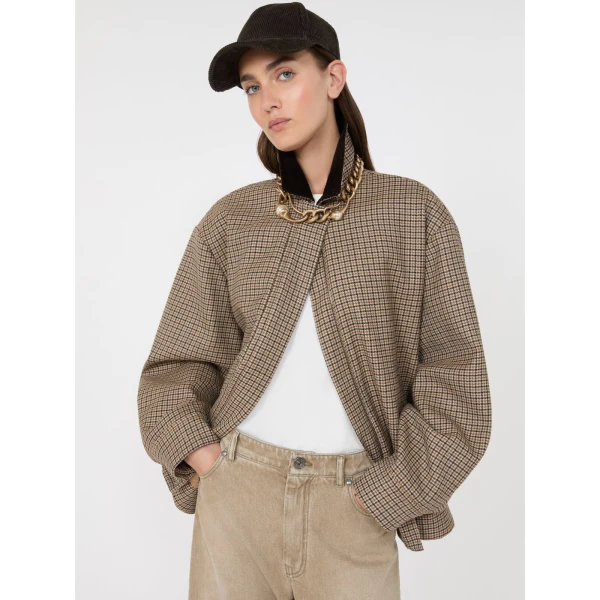 Max Mara Festa Houndstooth Wool Bomber Jacket in Brown | Jackets | Luxury Shoes 
