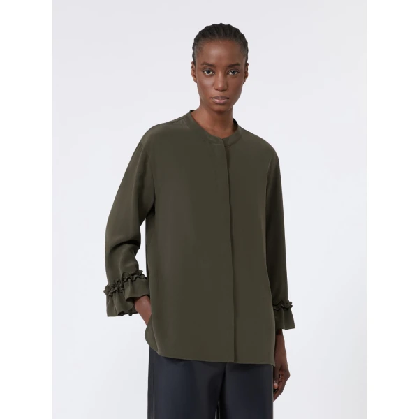 Max Mara Fiabe Silk Crepe de Chine Shirt in Khaki | Shirts | Luxury Shoes 