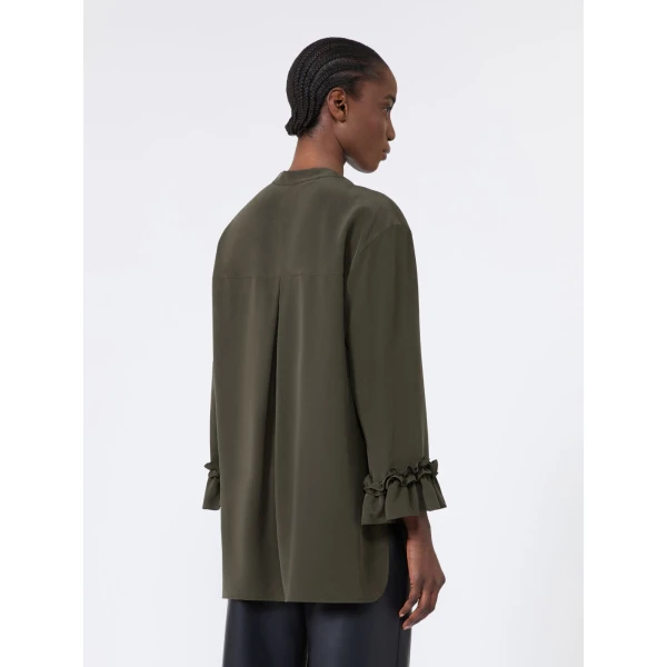 Max Mara Fiabe Silk Crepe de Chine Shirt in Khaki | Shirts | Luxury Shoes 